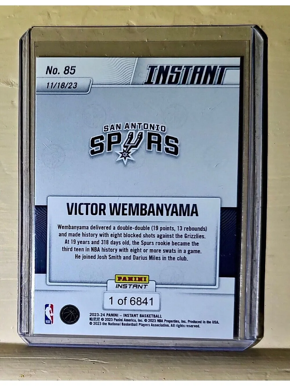 Victor Wembanyama 2023-24 Panini #85 NBA Rookie Basketball Card Spurs 1 of 6841